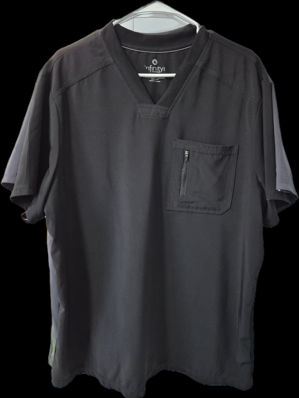 Mens (L) INFINITY Men's Black V-Neck ZIP Pocket Scrub Set